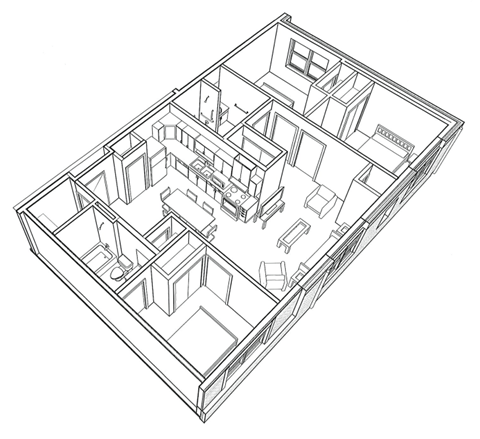 Floor plan for studio, 1044 sqft
